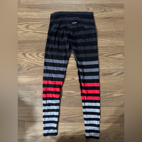 K Deer Striped Ankle Leggings - Black, Gray, and Red - Picture 2 of 5